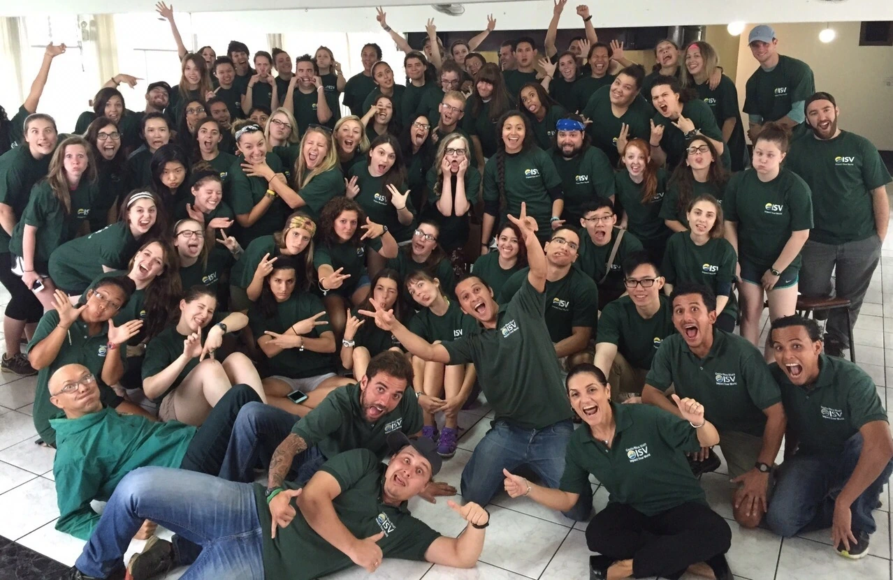 A large volunteer cohort gathered together for a group photograph in Costa Rica, 2015