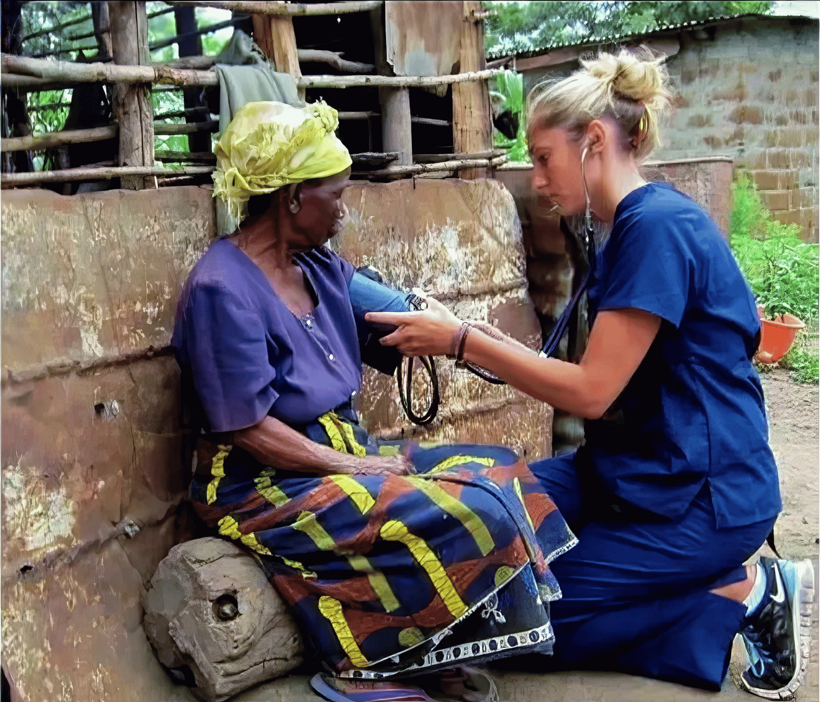 Integrated Immersion volunteer taking blood pressure during a health rotation